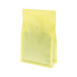 Flachboden-Kaffeebeutel mit Zip-verschluss - mattes gelb (100% recycelbar)