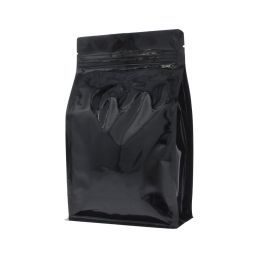 Flachboden-Kaffeebeutel mit Zip-verschluss - glanzend schwarz