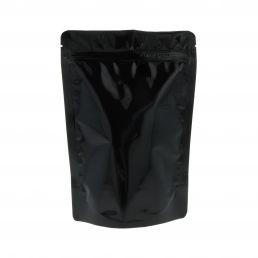 Standbodenbeutel - glanzend schwarz - 95x150+{30+30} mm (100-125ml)