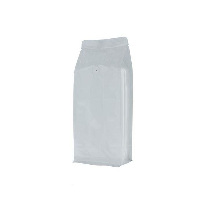 Flachboden-Kaffeebeutel - glanzend weiss - 500 gr (110x280+{40+40} mm)