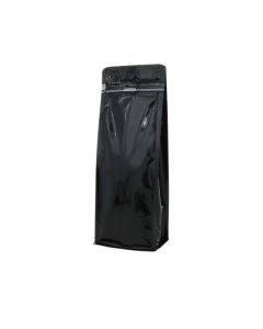 Flachbodenbeutel mit Frontreissverschluss- glanzend schwarz - 140x360+{47,5+47,5} mm (2,8-3,3 ltr)