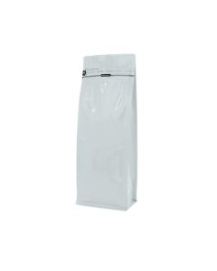 Flachbodenbeutel mit Frontreissverschluss - glanzend weiss - 110x300+{40+40} mm (1,25-1,4 ltrl)