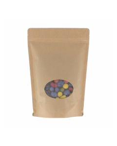 Standbodenbeutel Kraftpapier mit ovalem Fenster - braun