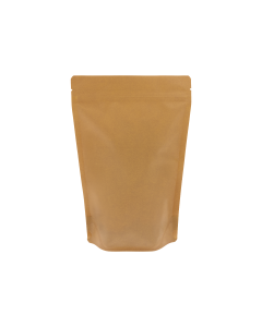 Brauner recycelbarer Kraft-Look Doypack mit Einrei&szlig;kerbe und Druckverschluss.