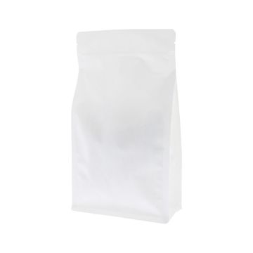 Flachbodenbeutel mit Zip-verschluss - matt weiss (100% recycelbar)