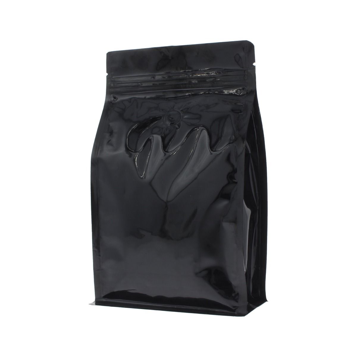 Flachboden-Kaffeebeutel mit Zip-verschluss - glanzend schwarz - 250 gr (140x210+{35+35} mm) 