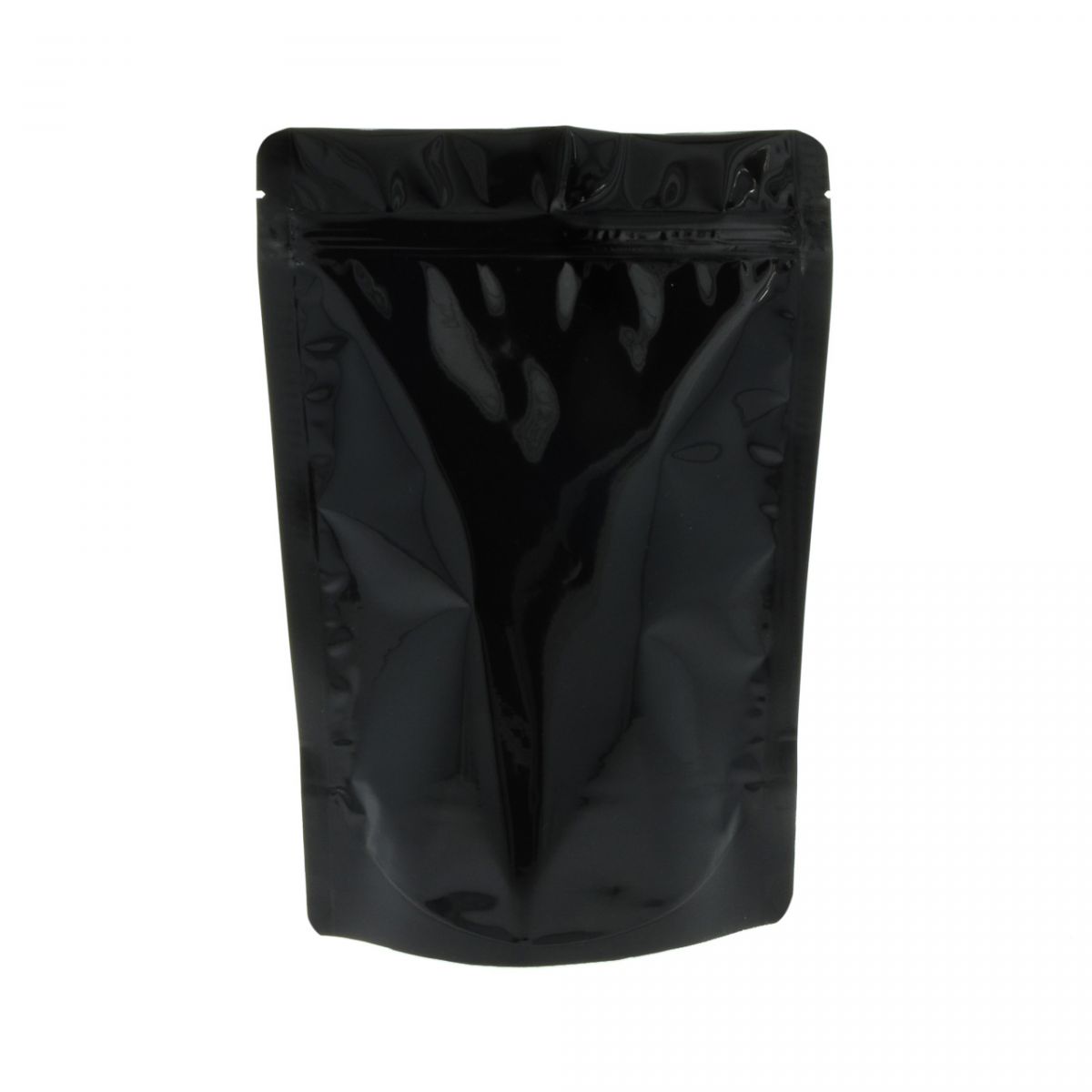 Standbodenbeutel - glanzend schwarz - 95x150+{30+30} mm (100-125ml)