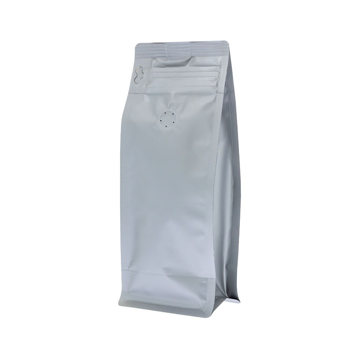 Flachboden-Kaffeebeutel Limited Edition Matt Silver (valve + front zipper) 95x245+(35+35)mm 