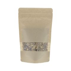 Standbodenbeutel Kraftpapier mit Fenster - braun - 190x265+{55+55} mm (1,3-1,4lt)