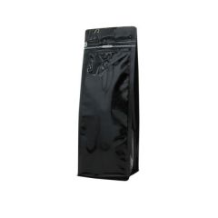 Flachboden-Kaffeebeutel mit Frontreissverschluss - glanzend schwarz - 250 gr (95x245+{35+35} mm)