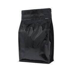 Flachboden-Kaffeebeutel mit Zip-verschluss - glanzend schwarz - 250 gr (140x210+{35+35} mm)