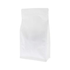 Flachbodenbeutel mit Zip-verschluss - matt weiss (100% recycelbar)