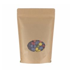 Standbodenbeutel Kraftpapier mit ovalem Fenster - braun